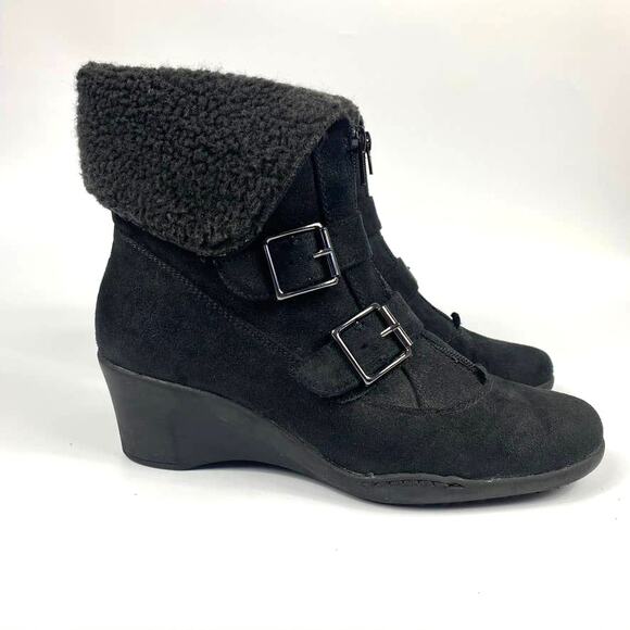 Women's A2 By Aerosoles Music Women's Sherpa Lined Cuffed Wedge Ankle Boots 8.5 - Picture 1 of 8